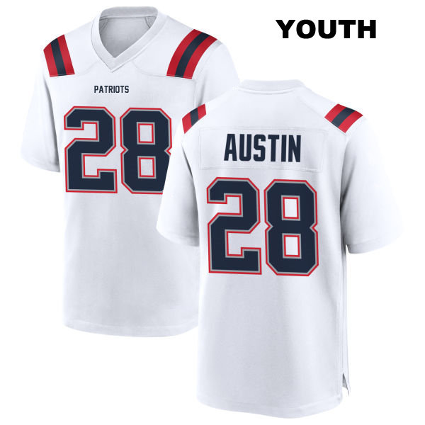 Alex Austin Away New England Patriots Youth Number 28 Stitched White Game Football Jersey