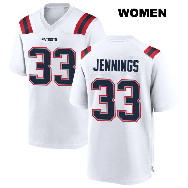 Stitched Anfernee Jennings Away New England Patriots Womens Number 33 White Game Football Jersey