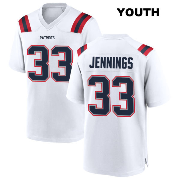 Stitched Anfernee Jennings Away New England Patriots Youth Number 33 White Game Football Jersey