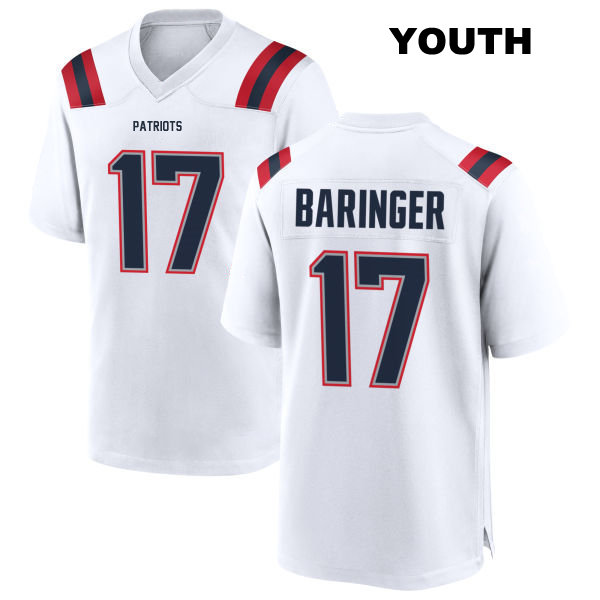 Bryce Baringer New England Patriots Away Youth Number 17 Stitched White Game Football Jersey