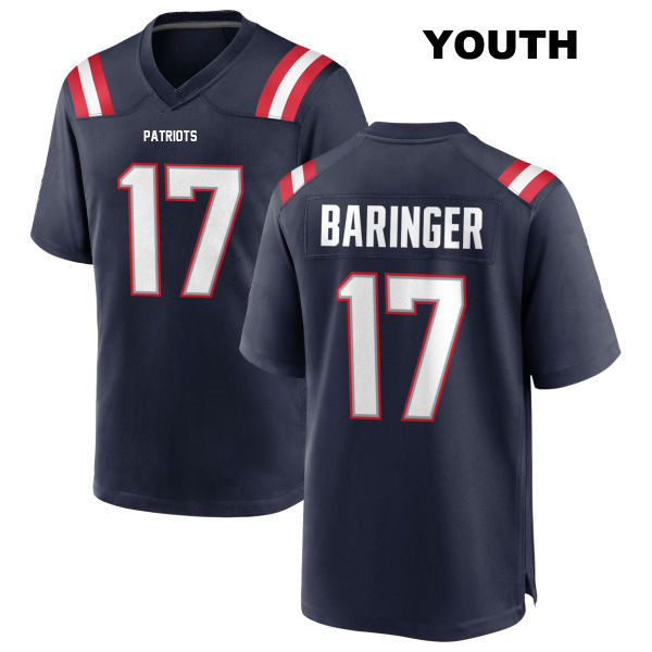 Stitched Bryce Baringer New England Patriots Home Youth Number 17 Navy Game Football Jersey