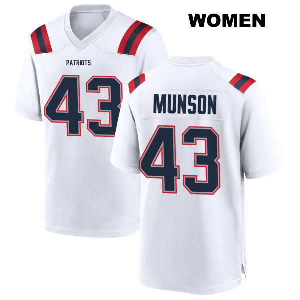 Calvin Munson New England Patriots Stitched Womens Away Number 43 White Game Football Jersey