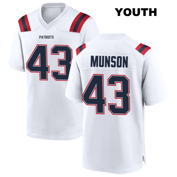 Calvin Munson New England Patriots Away Youth Number 43 Stitched White Game Football Jersey