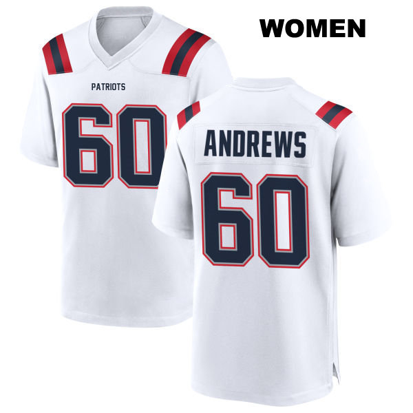 David Andrews Stitched New England Patriots Womens Away Number 60 White Game Football Jersey