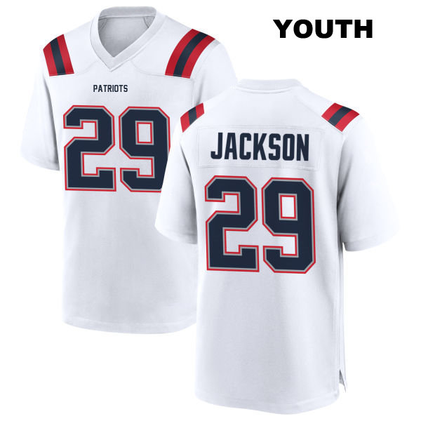 J.C. Jackson Stitched New England Patriots Youth Away Number 29 White Game Football Jersey