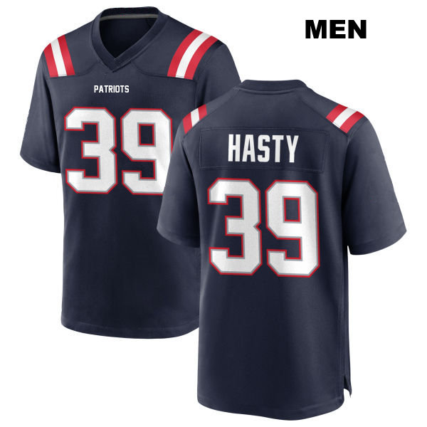 Stitched JaMycal Hasty New England Patriots Mens Number 39 Home Navy Game Football Jersey