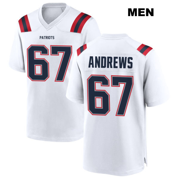 Jake Andrews New England Patriots Stitched Mens Away Number 67 White Game Football Jersey