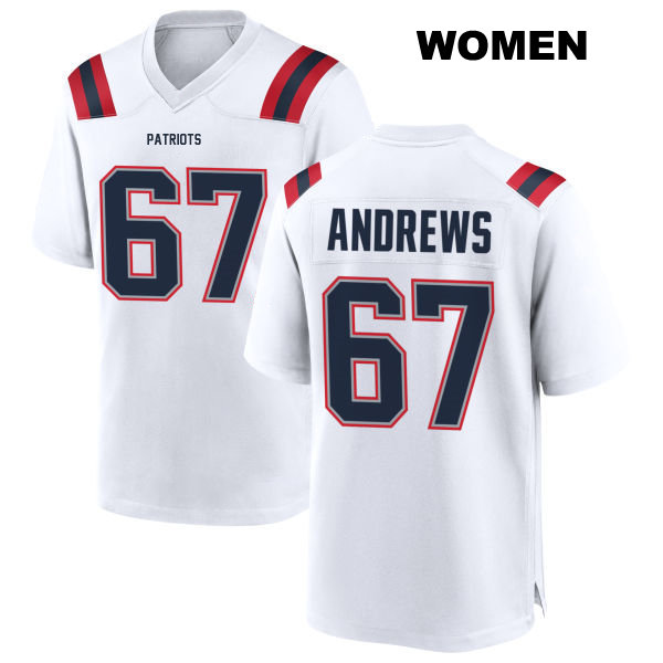 Jake Andrews New England Patriots Away Womens Stitched Number 67 White Game Football Jersey