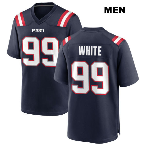 Keion White Stitched Home New England Patriots Mens Number 99 Navy Game Football Jersey