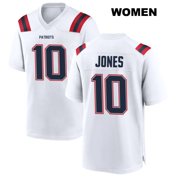 Mac Jones Away New England Patriots Stitched Womens Number 10 White Game Football Jersey