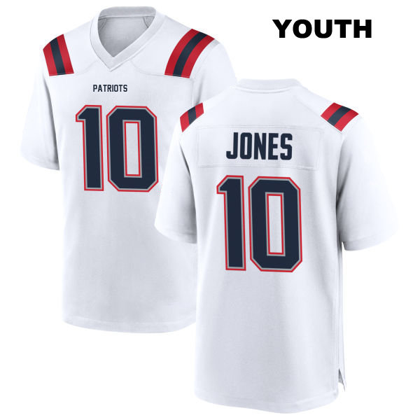 Mac Jones Away New England Patriots Stitched Youth Number 10 White Game Football Jersey