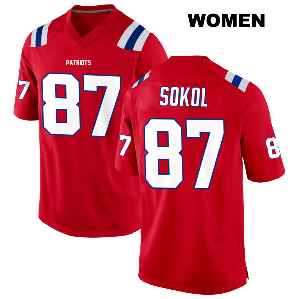 Alternate Matt Sokol New England Patriots Womens Number 87 Stitched Red Game Football Jersey