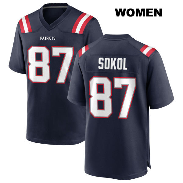Matt Sokol New England Patriots Home Womens Stitched Number 87 Navy Game Football Jersey