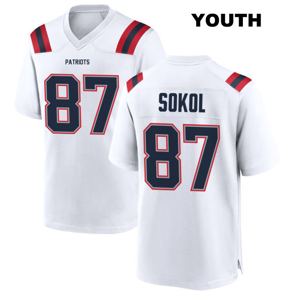 Stitched Matt Sokol New England Patriots Youth Away Number 87 White Game Football Jersey