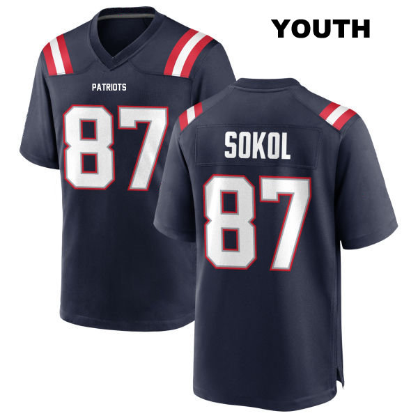 Matt Sokol New England Patriots Youth Home Number 87 Stitched Navy Game Football Jersey