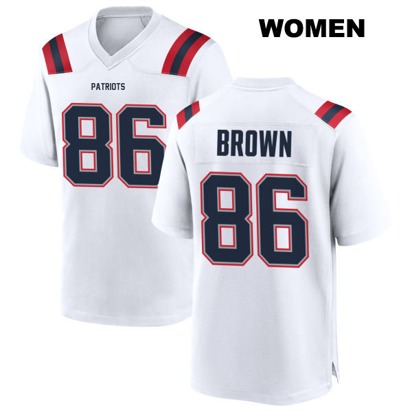 Pharaoh Brown Stitched New England Patriots Womens Number 86 Away White Game Football Jersey