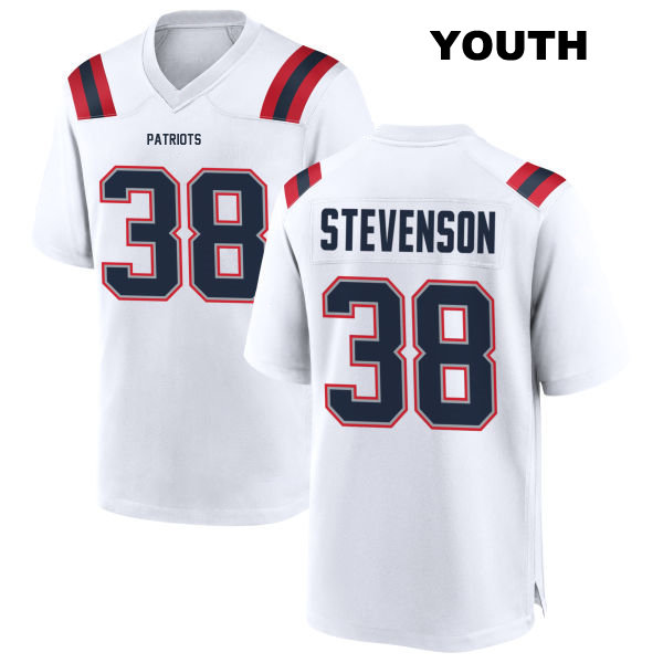 Rhamondre Stevenson Away New England Patriots Youth Stitched Number 38 White Game Football Jersey
