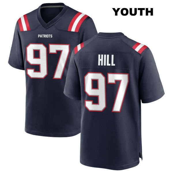 Stitched Trysten Hill New England Patriots Home Youth Number 97 Navy Game Football Jersey