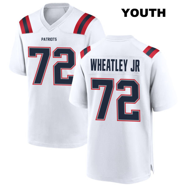 Tyrone Wheatley Jr. Stitched Away New England Patriots Youth Number 72 White Game Football Jersey